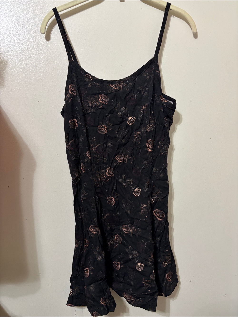 Hot Topic Black Floral Slip Dress with Rose Print